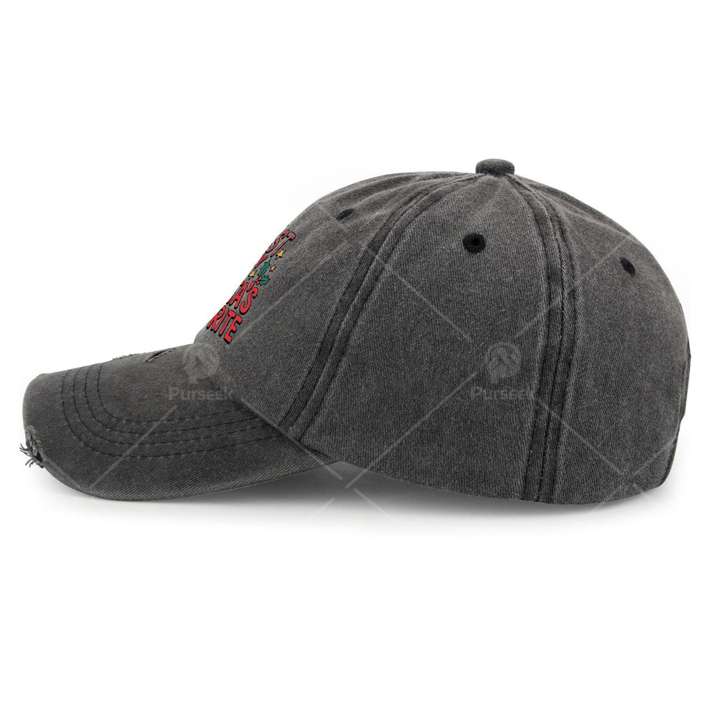 Men's & Unisex Vintage Distressed Trucker Hat with "Santa's Favorite" Text - Adjustable Snapback Cap, Lightweight Washed Style Suitable for Casual Wear, Christmas Gifts, Themed Events, Machine Washable Baseball Cap for Everyday Outfits