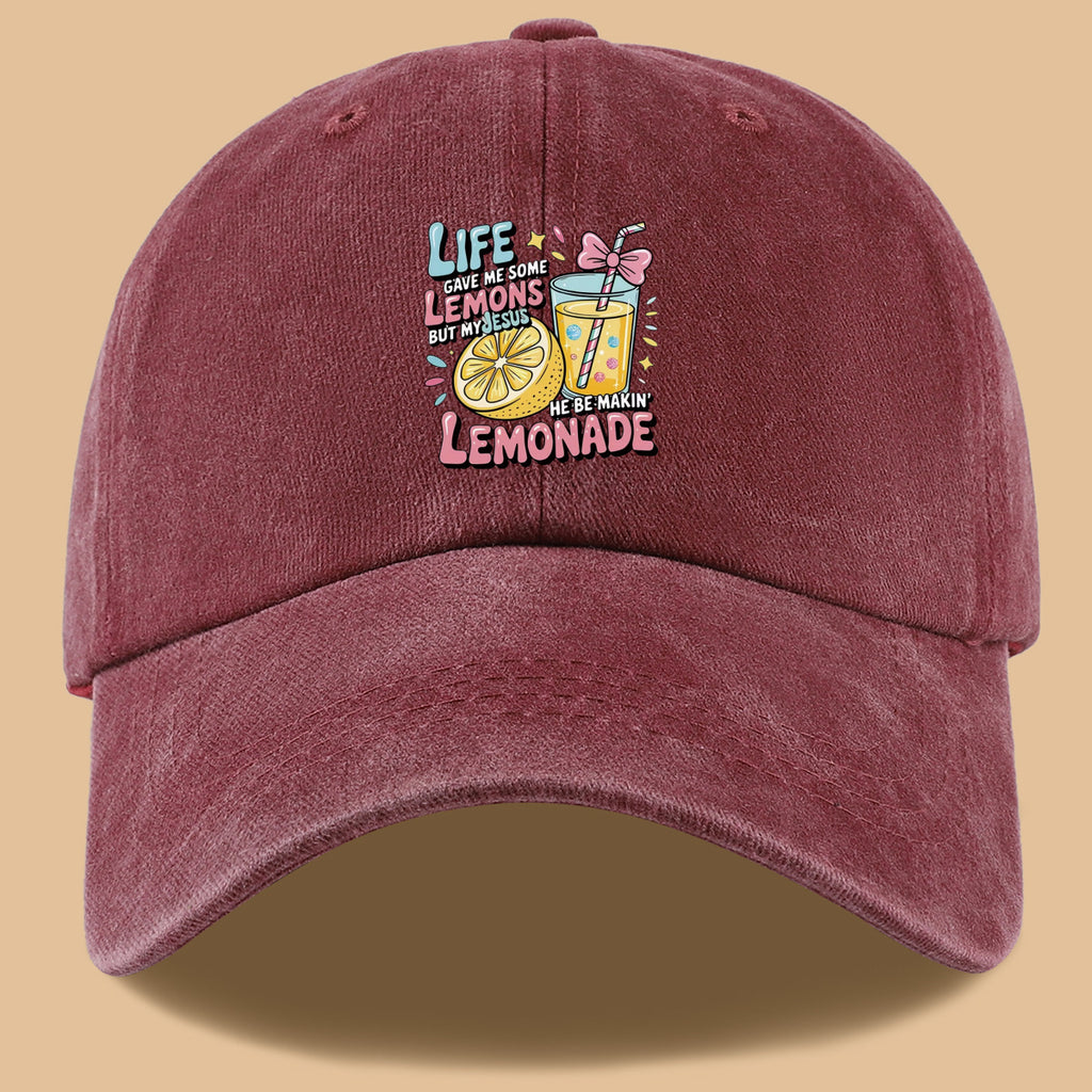 1pc "Life Gave Me Some Lemons but My Jesus He Be Makin' Lemonade" English Phrase Printed Baseball Cap, Fun Lemon and Lemonade Cup Illustration Sun Hat, Stylish, , and Aesthetically Pleasing, Unisex Adjustable Baseball Cap, Casual Street Hat