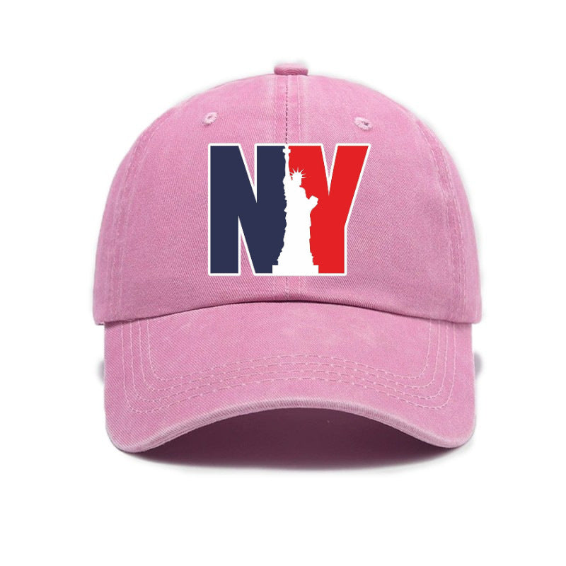 1 Washed Distressed Print Baseball Cap for Adults, NY Statue of Liberty Print, Washed Vintage Distressed Soft Top Baseball Cap, Unisex Versatile Baseball Cap