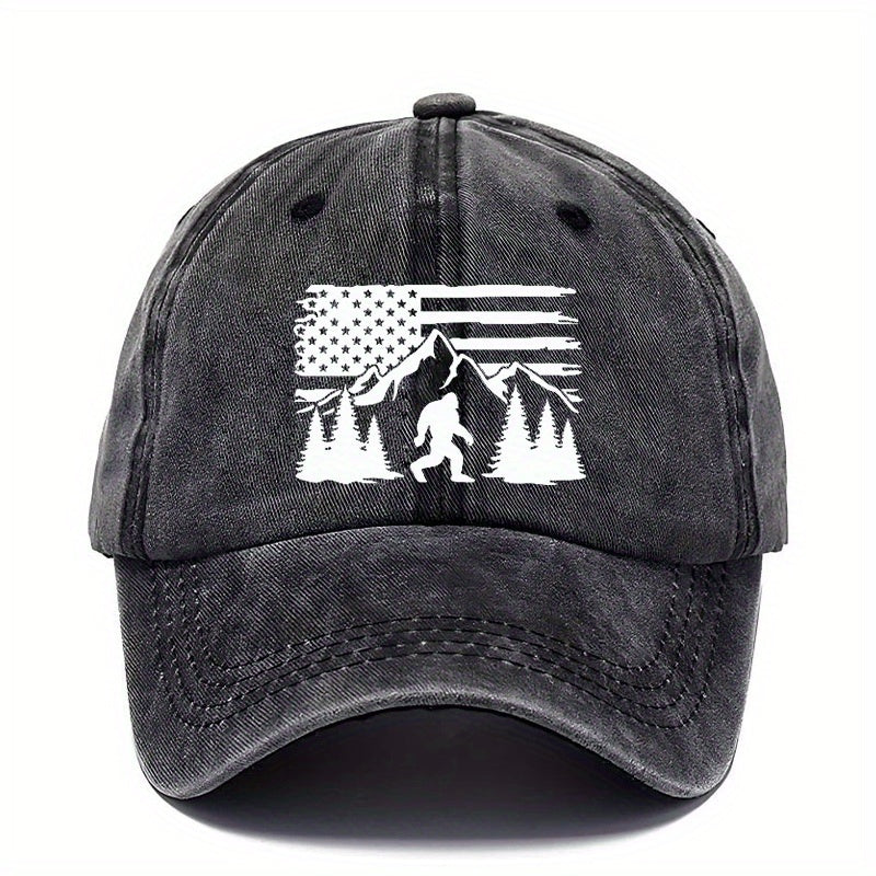 Men's Adjustable Sun Baseball Cap with American Flag & Pine Tree Design - Breathable Outdoor Dad Hat Suitable for Fishing, Hiking, Camping, Machine Washable, Casual Sports Cap for American-Themed Outdoor Gear