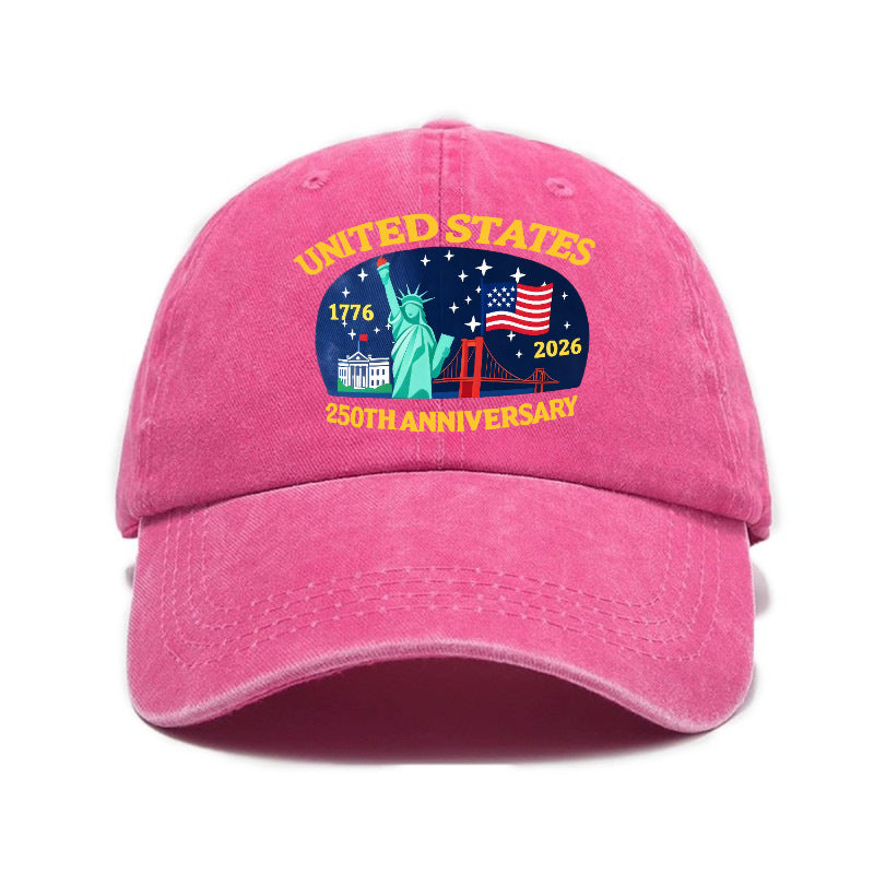 New Fashionable Versatile USA 250th Print Washed Distressed Soft Top Sun Visor Baseball Cap, Unisex