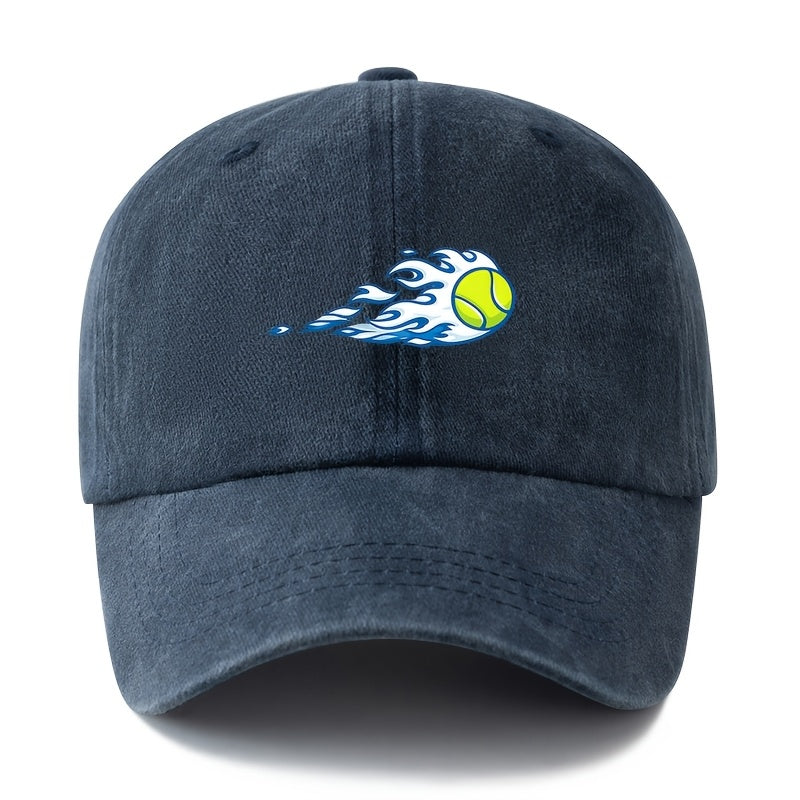 A Unisex Fashionable and Versatile Printed Flame Baseball Cap, Featuring a Classic Vintage Washed Outdoor Lightweight Curved Brim. Suitable for Casual Occasions Such as Outdoor Vacations, Travel, and Camping, as Well as Holiday Parties and Hip-hop