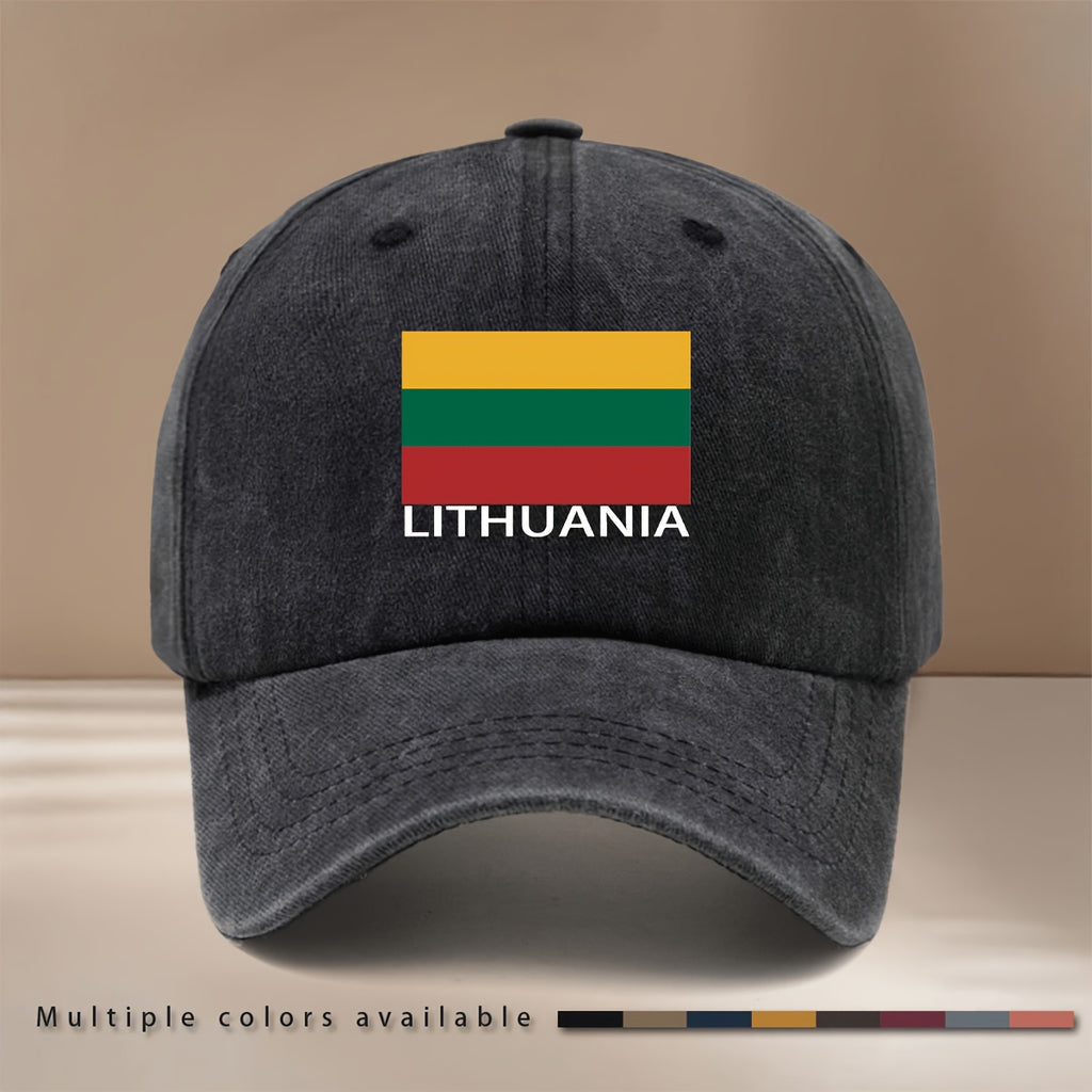 LITHUANIA Letter Flag Printed Pattern Baseball Cap Easy Comfortable Hip-Hop Hat All-Season Versatile Textured Brim Cap Lightweight Individual Duckbill Cap Unisex 6-Panel Cap Sports Event Support Matching Casual Hat Adjustable Size Style Trendy Fashi