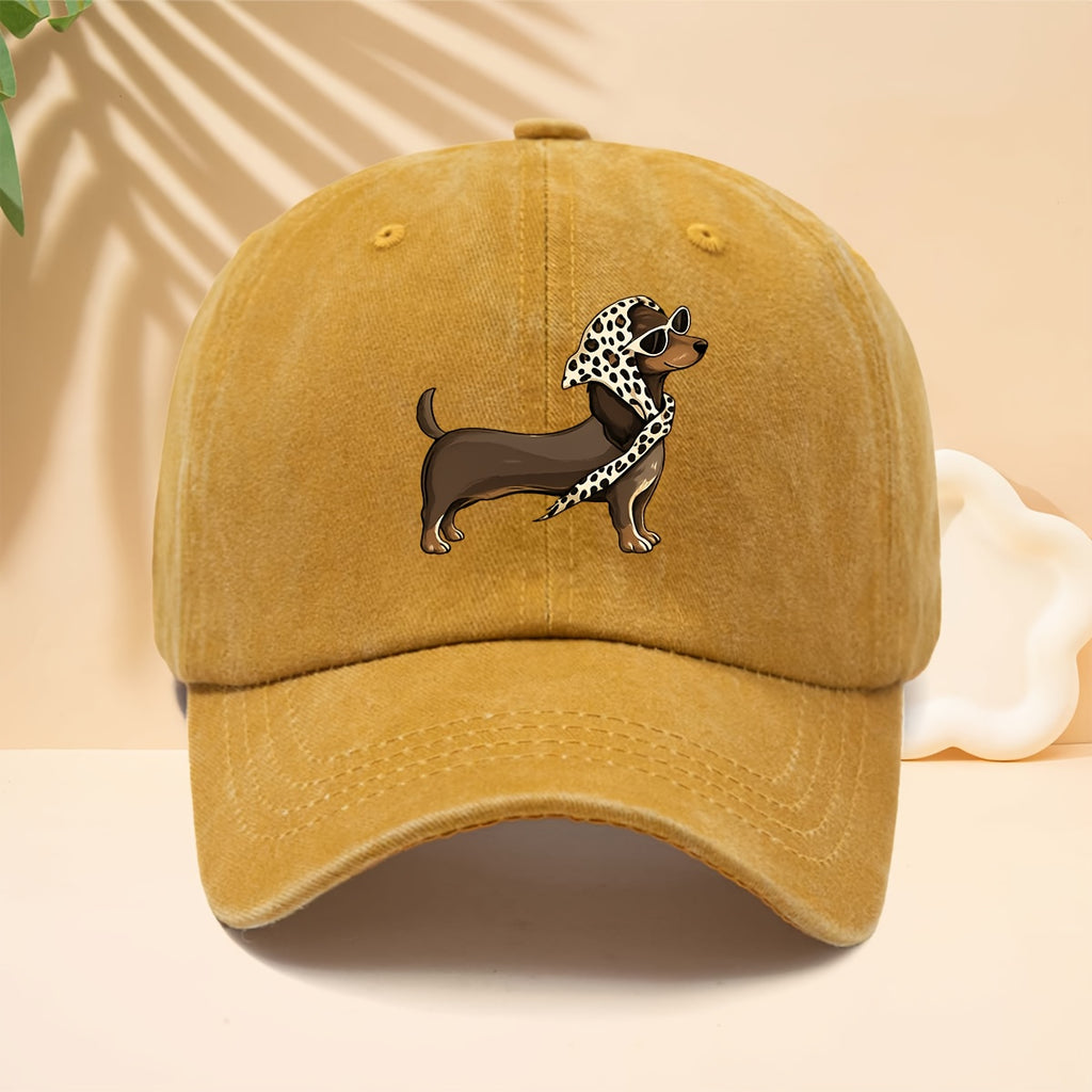 Trendy Cool Sausage Dog Theme Washed Distressed Baseball Cap Trucker Cap Unisex All-Match Fashion Casual Hat All-Season Universal Street Hip-Hop Hat Adjustable Size Soft Top Hat Curved Brim Design Non-Discriminatory Face Shape Suitable for Daily