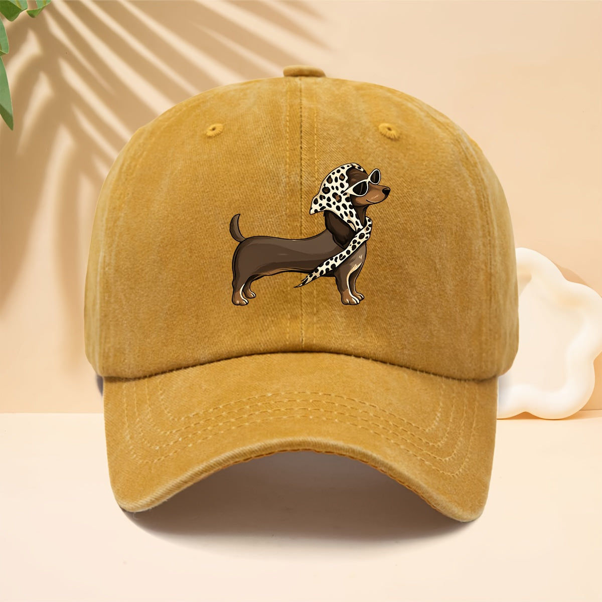 Trendy Cool Sausage Dog Theme Washed Distressed Baseball Cap Trucker Cap Unisex All-Match Fashion Casual Hat All-Season Universal Street Hip-Hop Hat Adjustable Size Soft Top Hat Curved Brim Design Non-Discriminatory Face Shape Suitable for Daily