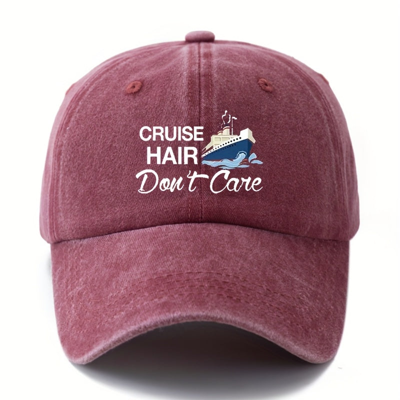 MAKEFGE Unisex Polyester Baseball Cap, Casual Cruise Hair Don'T Care Print, Adjustable Hip Hop Hat with Curved Brim, Outdoor Sports Truck Driver Cap