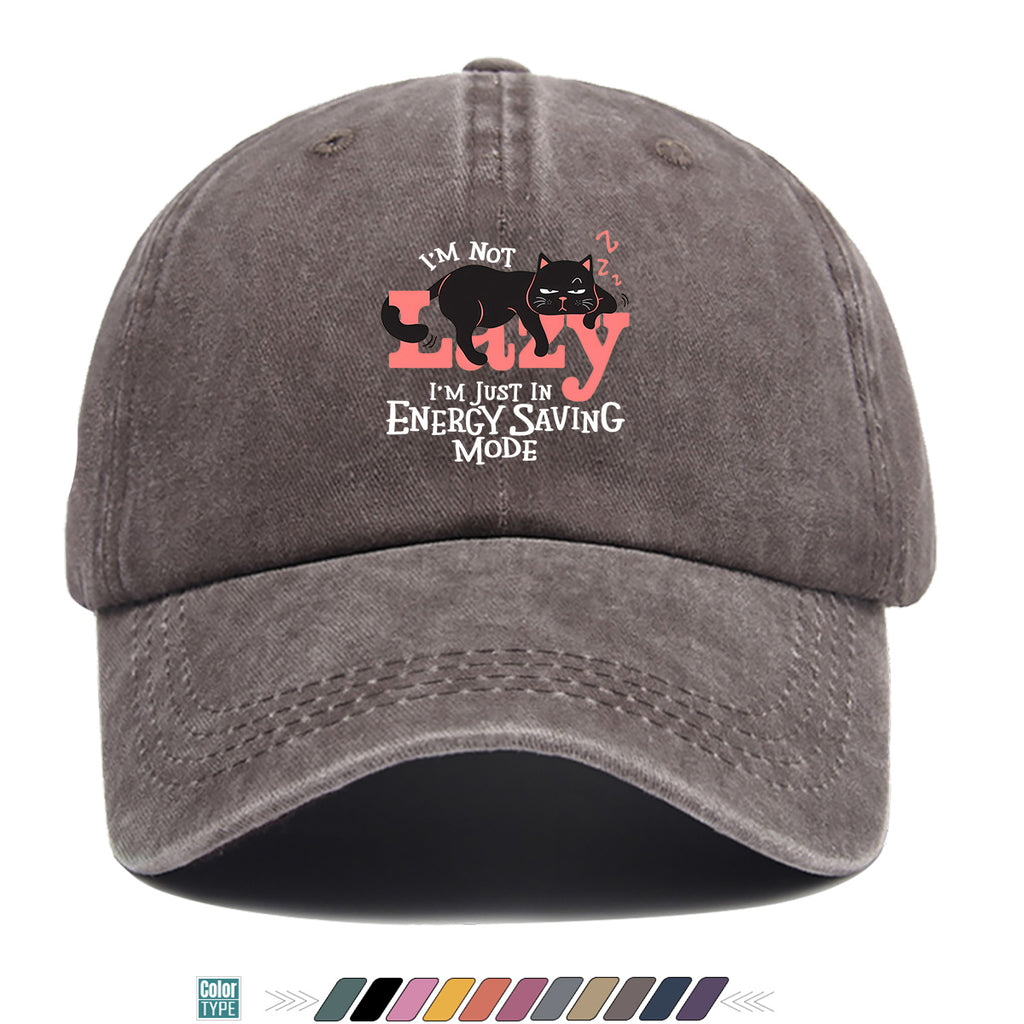 1pc "LAZY" Letter Print Baseball Cap with Lazy Black Cat Print, Fashionable Casual Duckbill Cap, Unisex Adjustable Street Style Sun Hat, for Daily Outings, Café Lounging, Weekend Lounging, Friend Gatherings, Daily Wear, Shopping, Park Strolls