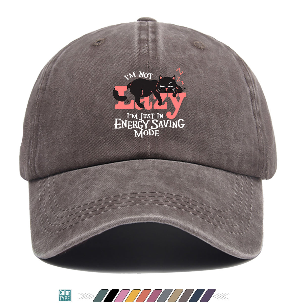 1pc "LAZY" Letter Print Baseball Cap with Lazy Black Cat Print, Fashionable Casual Duckbill Cap, Unisex Adjustable Street Style Sun Hat, for Daily Outings, Café Lounging, Weekend Lounging, Friend Gatherings, Daily Wear, Shopping, Park Strolls