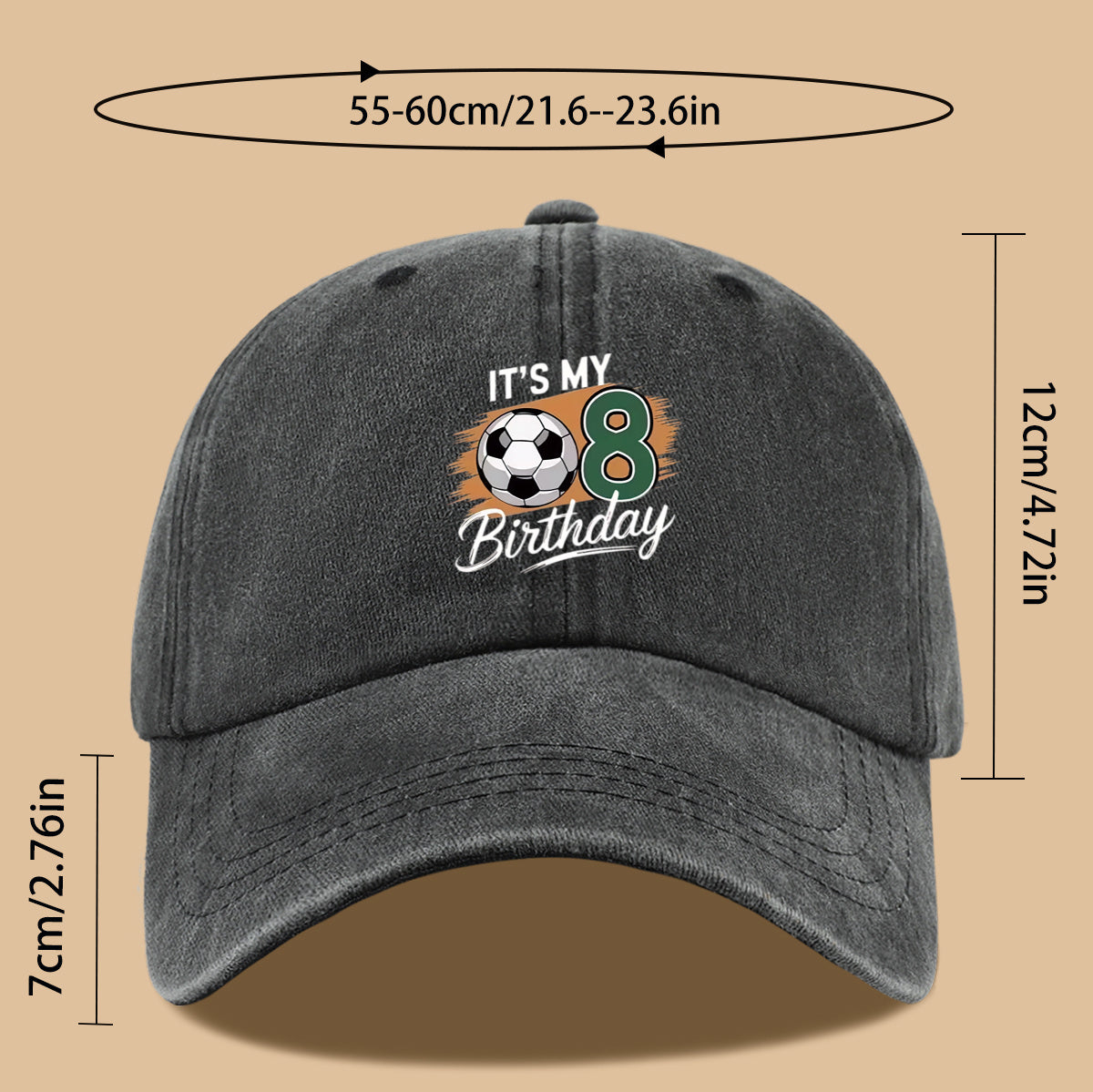1pc Soccer-Themed Fun Number "8" Design Printed Baseball Cap, Comfortable and Breathable Sun Hat, Stylish and Simple, Unisex Baseball Cap with Adjustable Size, Trucker Hat, Beach Vacation Hat, Suitable for Outdoor Fishing, Cycling, Camping