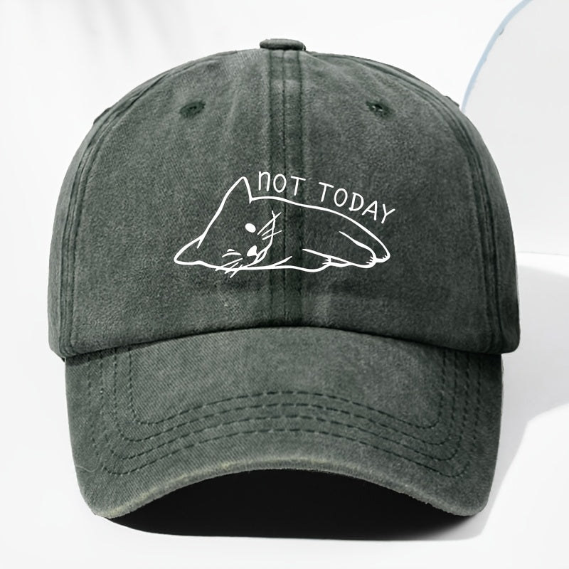 A Unisex Vintage Baseball Cap with Cat Print, Suitable for Outdoor. It Features Adjustable Size, Perfect for Daily Wear, All Seasons