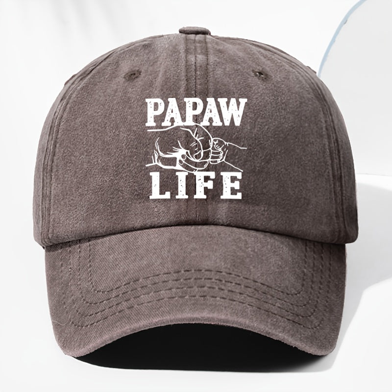 Unisex "PAPAW LIFE" Letter Print Washed Vintage Baseball Cap, Fashionable Sun Outdoor Hat for Men and Women, Adjustable Fit Trucker Hat Suitable for All Seasons and Daily Wear