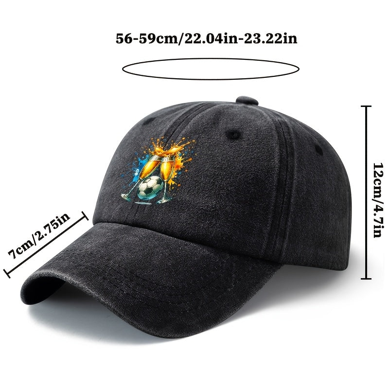 2026 Football Event Special Baseball Cap, Unisex Fashion All-Match Printed Beer Football Baseball Cap, Classic Retro Washed Outdoor Lightweight Curved Cap, Trucker Hat, Suitable for Outdoor Vacation Travel Camping And Other Casual Occasions