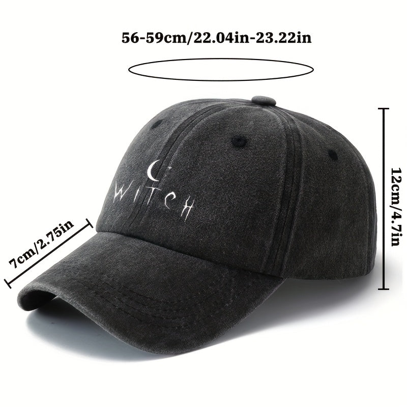 Fabric.Makefge Unisex Witch Baseball Cap Suitable for Halloween, Vintage Washed Curved Brim Hat with Moon & Star Design, Lightweight Durable Outdoor Cap for Women & Men, for Camping, Casual Wear, Witch Themed