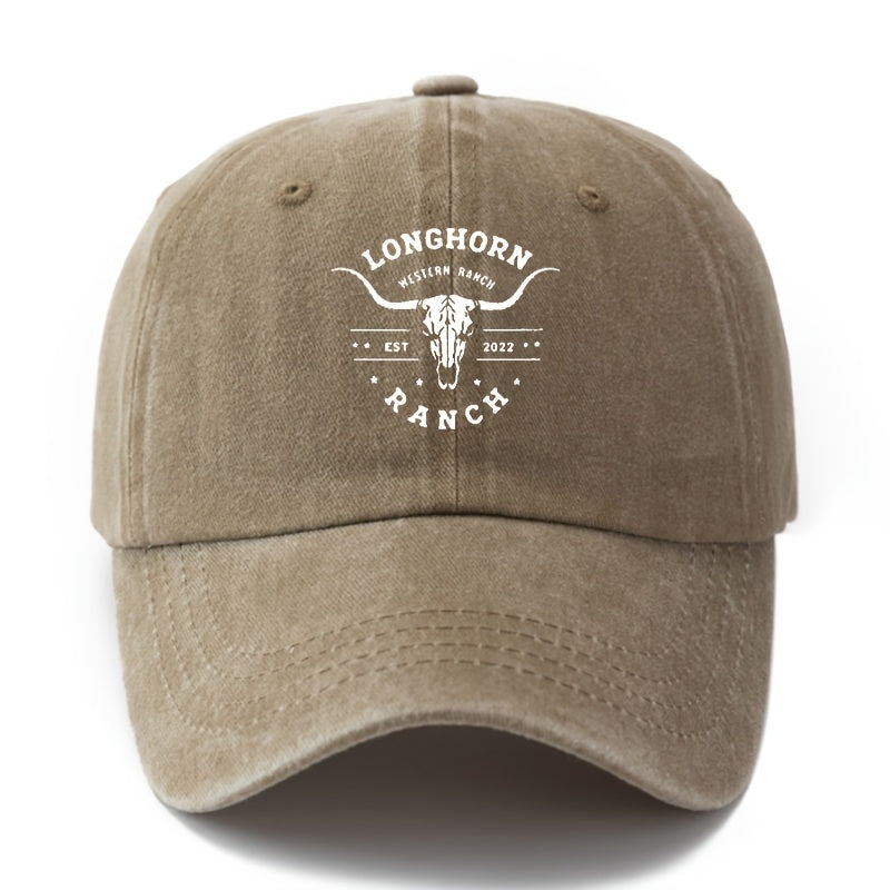 Unisex LONGHORN Printed Retro Baseball Cap with Iconic - Lightweight Curved Brim Trucker Hat Suitable for Outdoor, Travel, Camping, Hip-Hop Style, Machine Washable for Men & Women, Casual Gift for Parties and Daily Wear