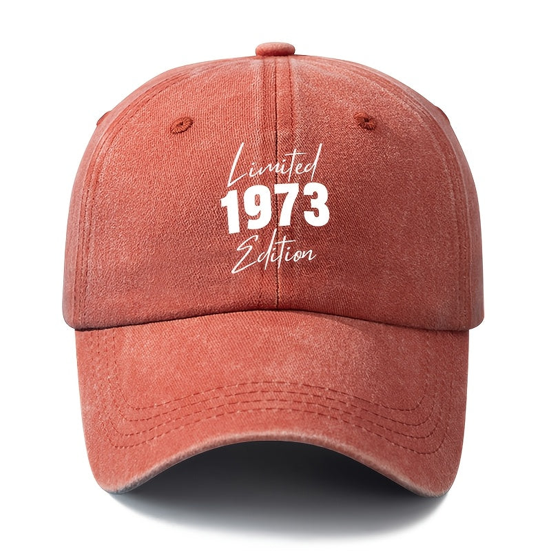 A Unisex Fashion All-Match Printed 1973 Baseball Cap, Classic Retro Washed Outdoor Lightweight Curved Brim Hat, Trucker Baseball Cap, Suitable for Outdoor Vacation Travel Camping And Other Leisure Occasions, Holiday Party Hip-Hop Hat