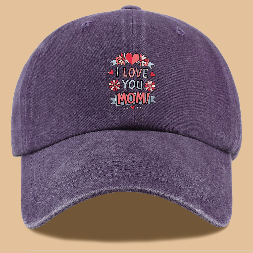 1pc Heart Flower "I LOVE YOU MOM!" Design Printed Baseball Cap, Comfortable and Breathable Sun Hat, Stylish and Beautiful, Unisex Adjustable Baseball Cap, Mom's Everyday Versatile Hat, Holiday Commemorative Hat, Suitable for Shopping