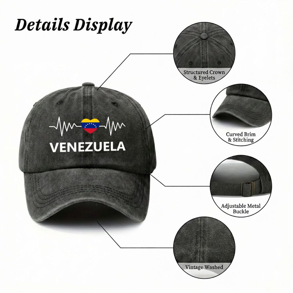 Vintage Unisex Hard Top Printed with Venezuelan Flag Design I 2026 New Vintage Duckbill Cap Washed Baseball Cap Men's Printed Outdoor Fashion Hat Unisex
