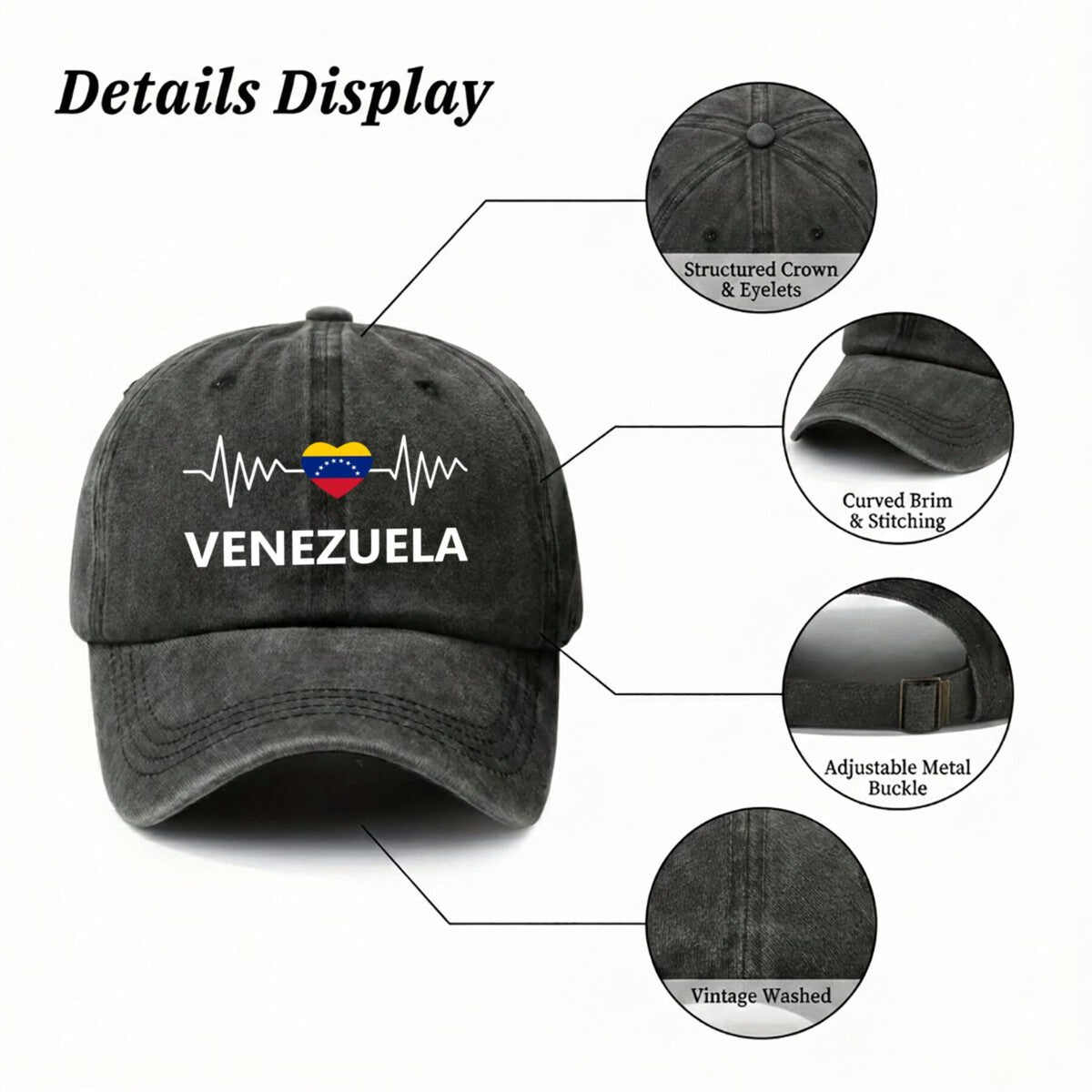 Vintage Unisex Hard Top Printed with Venezuelan Flag Design I 2026 New Vintage Duckbill Cap Washed Baseball Cap Men's Printed Outdoor Fashion Hat Unisex
