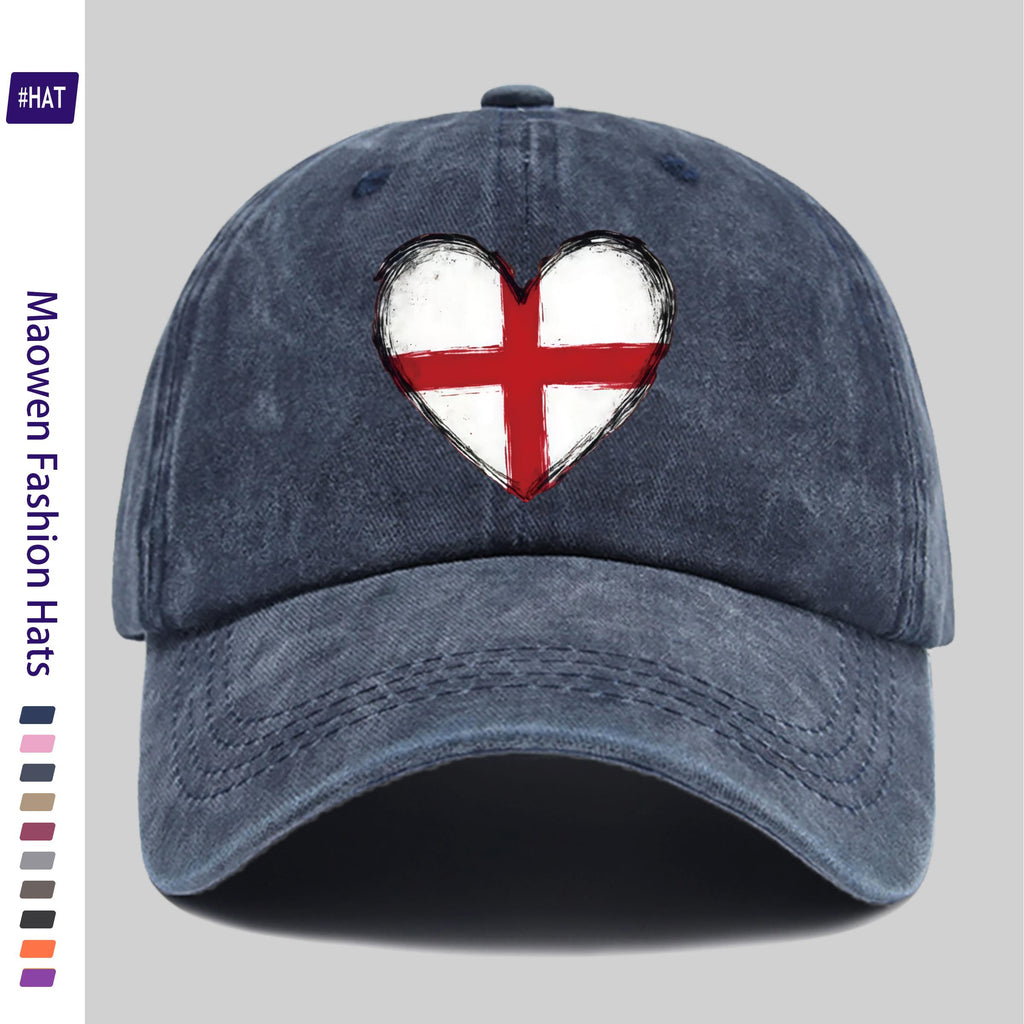 1pc of Vintage Distressed Adjustable Sports Cap, Washed and Distressed with an English Flag and Heart Pattern Print, Outdoor Casual Cap, Fashionable Printed Breathable Baseball Cap, a Must-have Fashion Item, Ideal for Outdoor Sports and Travel Ca