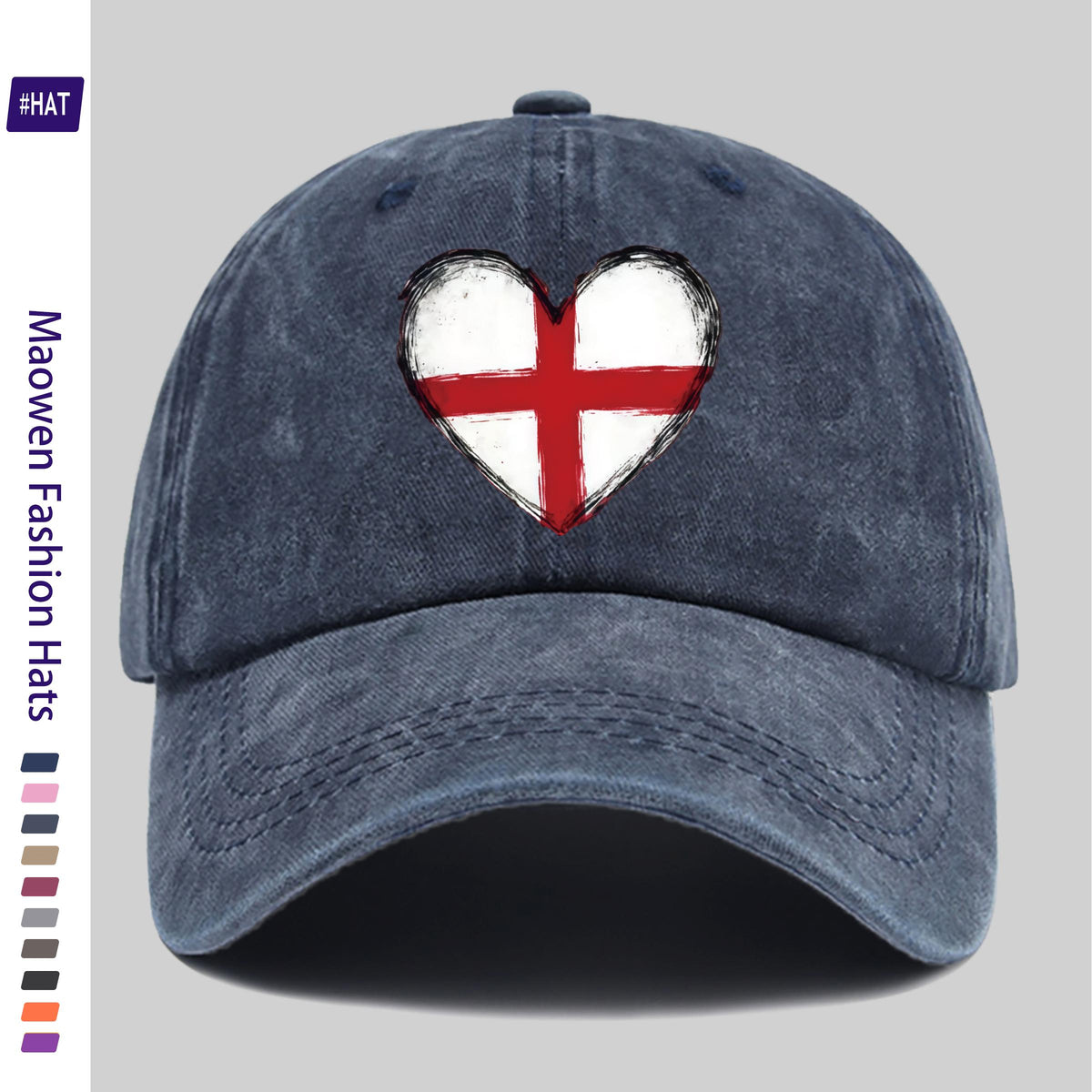1pc of Vintage Distressed Adjustable Sports Cap, Washed and Distressed with an English Flag and Heart Pattern Print, Outdoor Casual Cap, Fashionable Printed Breathable Baseball Cap, a Must-have Fashion Item, Ideal for Outdoor Sports and Travel Ca