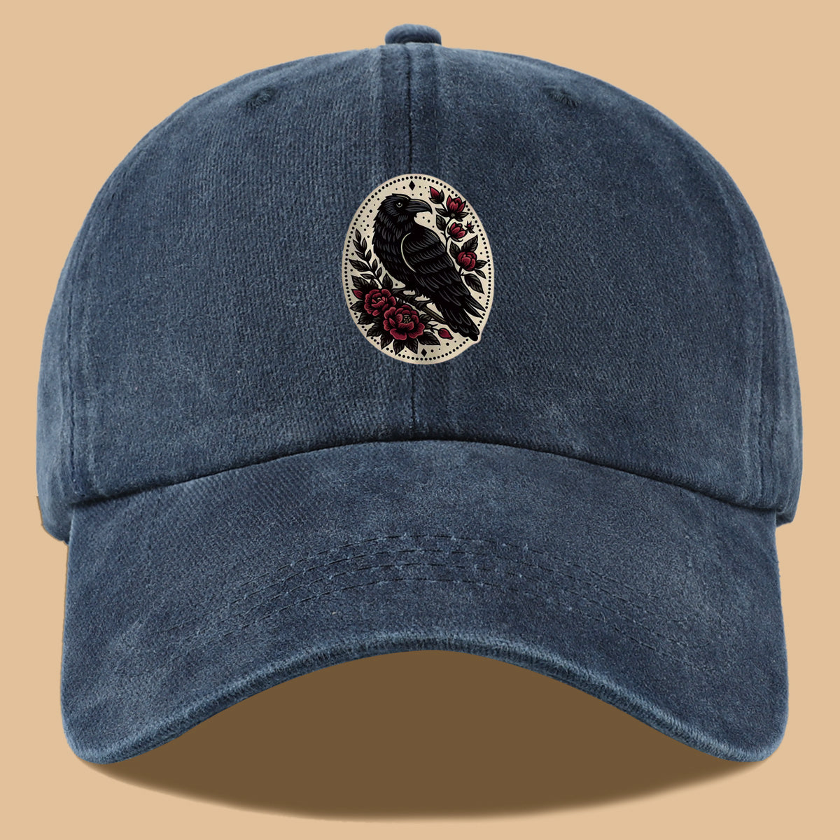 1pc 1pcs Black Crow & Red Rose Vintage Duckbill Baseball Cap - Adjustable Unisex Hat Suitable for Men & Women, Gothic Streetwear Sun Hat for Outdoor Travel, Daily Commute, Photo Shoots, Creative,,
