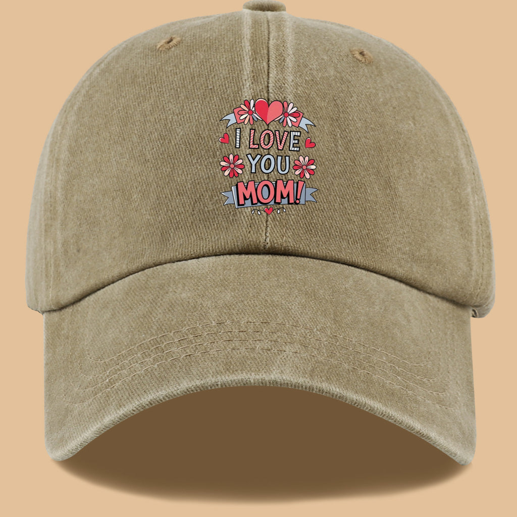 1pc Heart Flower "I LOVE YOU MOM!" Design Printed Baseball Cap, Comfortable and Breathable Sun Hat, Stylish and Beautiful, Unisex Adjustable Baseball Cap, Mom's Everyday Versatile Hat, Holiday Commemorative Hat, Suitable for Shopping