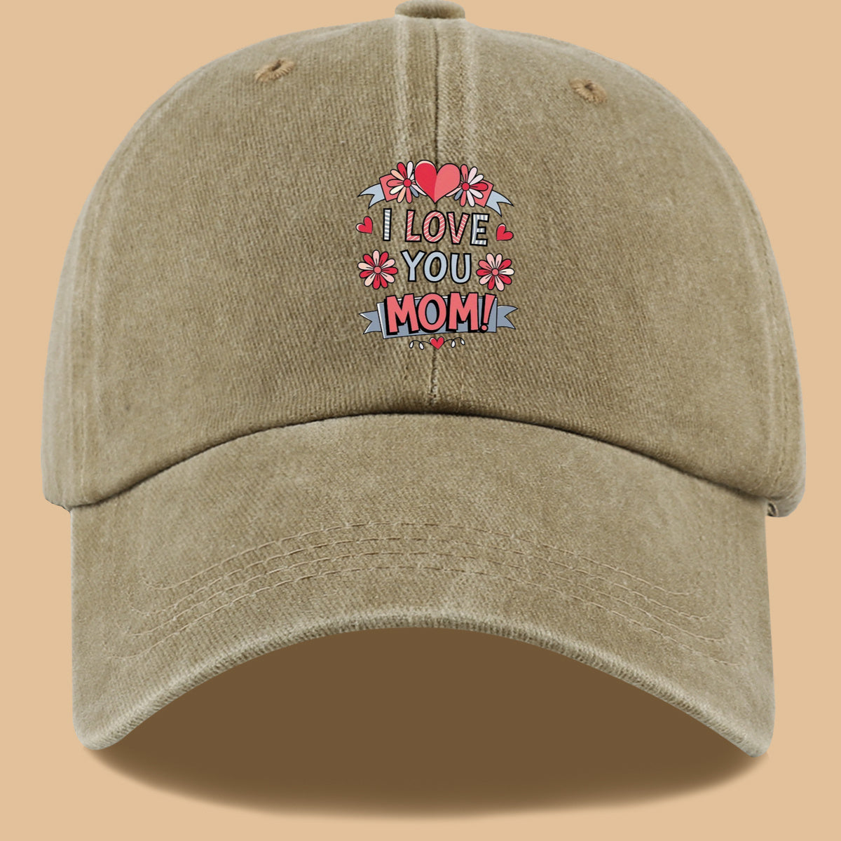 1pc Heart Flower "I LOVE YOU MOM!" Design Printed Baseball Cap, Comfortable and Breathable Sun Hat, Stylish and Beautiful, Unisex Adjustable Baseball Cap, Mom's Everyday Versatile Hat, Holiday Commemorative Hat, Suitable for Shopping