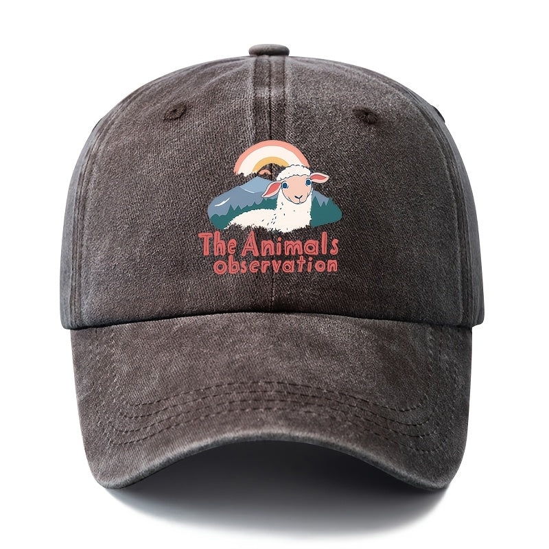 Unisex Fashion All-Match Printed The Animals Observation Baseball Cap, Classic Vintage Washed Outdoor Lightweight Curved Brim Hat, Trucker Cap, Suitable for Outdoor Vacation Travel Camping And Other Casual Occasions, Holiday Party Hip-Hop Hat