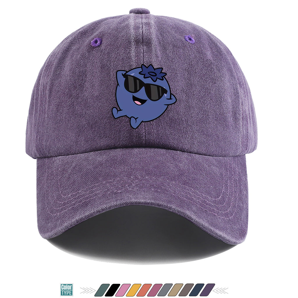 1pc Cartoon Blueberry Pattern Baseball Cap, Fun Sunglasses Flower Decoration, Comfortable And Breathable Sun Hat, Fashionable Cute Unisex Adjustable Dad Hat, Outing Hat, Best Friend Shopping Hat, Suitable for Picnics, Amusement Parks, Hiking