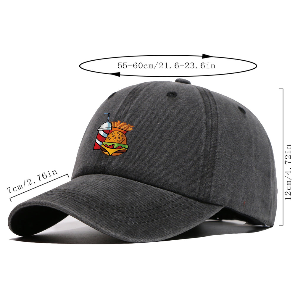 1pc Fast Food Theme Hamburger Fries Drink Print Baseball Cap, Fashion Trendy Sun Hat, Easy Personalized Design, Unisex Duckbill Cap, Adjustable Size, Street Style Hip-Hop Hat, Casual Sunshade Hat, Suitable for Shopping, Parties, Picnics, Travel