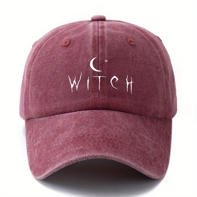 Fabric.Makefge Unisex Witch Baseball Cap Suitable for Halloween, Vintage Washed Curved Brim Hat with Moon & Star Design, Lightweight Durable Outdoor Cap for Women & Men, for Camping, Casual Wear, Witch Themed