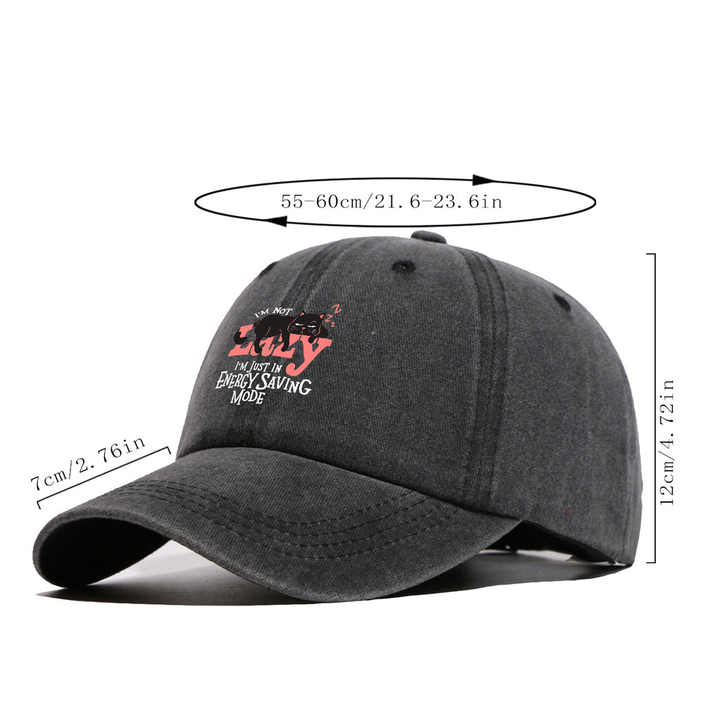 1pc "LAZY" Letter Print Baseball Cap with Lazy Black Cat Print, Fashionable Casual Duckbill Cap, Unisex Adjustable Street Style Sun Hat, for Daily Outings, Café Lounging, Weekend Lounging, Friend Gatherings, Daily Wear, Shopping, Park Strolls