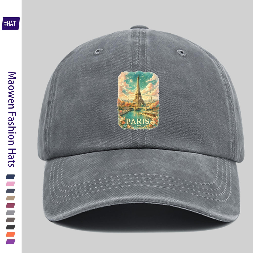 1pc Vintage Washed Distressed Duckbill Baseball Cap - Adjustable Unisex Style with Seine River Print, Lightweight And Suitable for Outdoor Fishing, Hunting, Vacations, Truck Driving, Streetwear, Parties, And Other Occasions