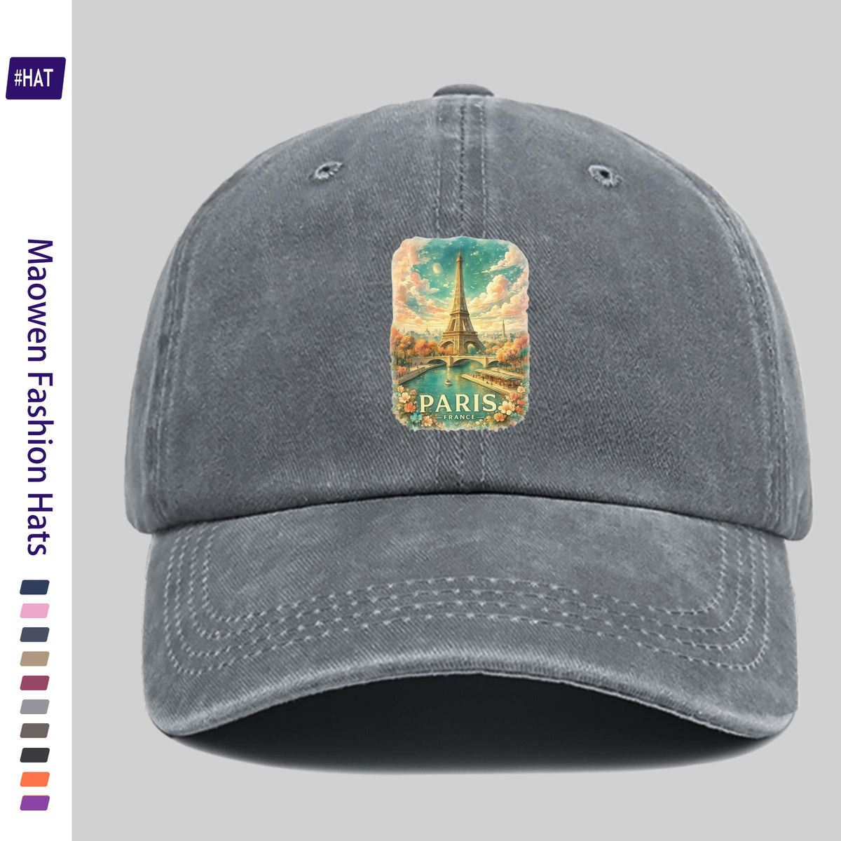 1pc Vintage Washed Distressed Duckbill Baseball Cap - Adjustable Unisex Style with Seine River Print, Lightweight And Suitable for Outdoor Fishing, Hunting, Vacations, Truck Driving, Streetwear, Parties, And Other Occasions