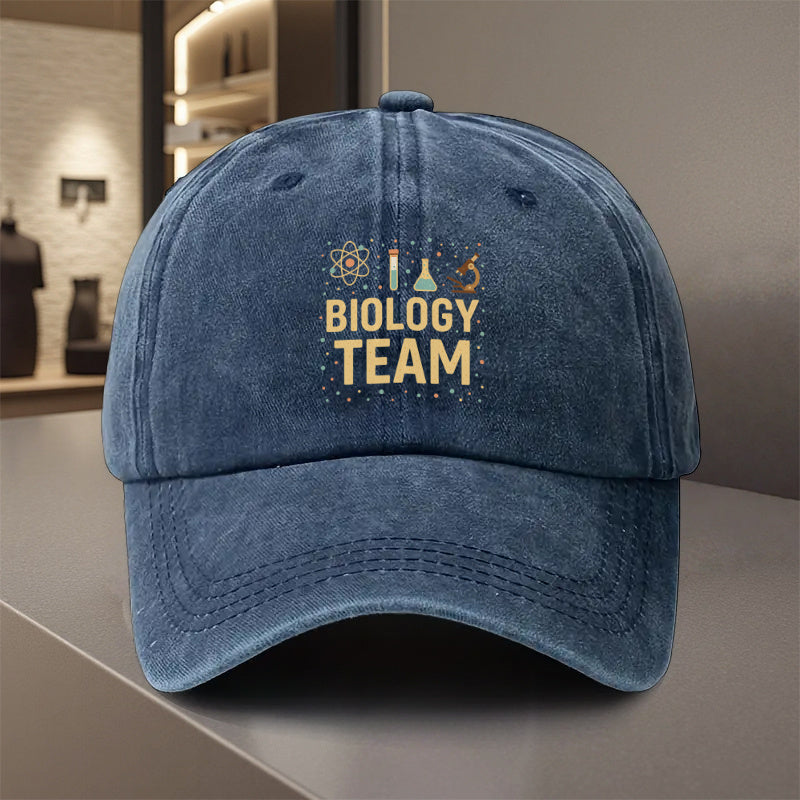 1pc, Adjustable Baseball Cap Featuring the "BIOLOGY TEAM" Design. Made of Lightweight Polyester with Printed Details, It's Suitable for Outdoor Sports and Camping Enthusiasts, as Well as Scientists, Biologists, Teachers, Students, Researchers.