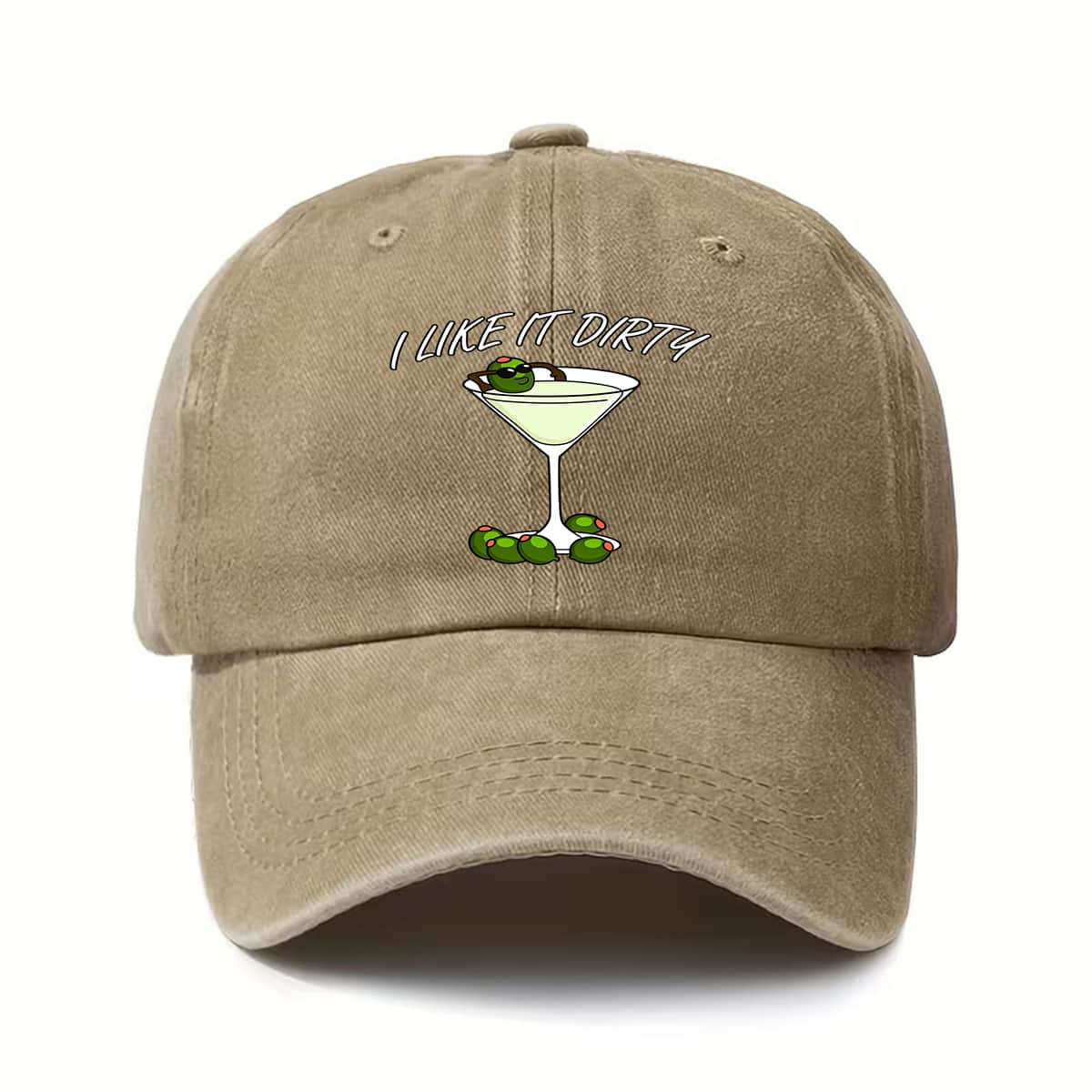 Men'S Dirty Martini Cocktail Baseball Cap - Adjustable Buckle Cap, Featuring Olive And Martini Charms, Green Olive Accents, Machine Washable Unisex Hat, Suitable for Parties, Everyday Wear, Bartender Gifts, And Drink Additions