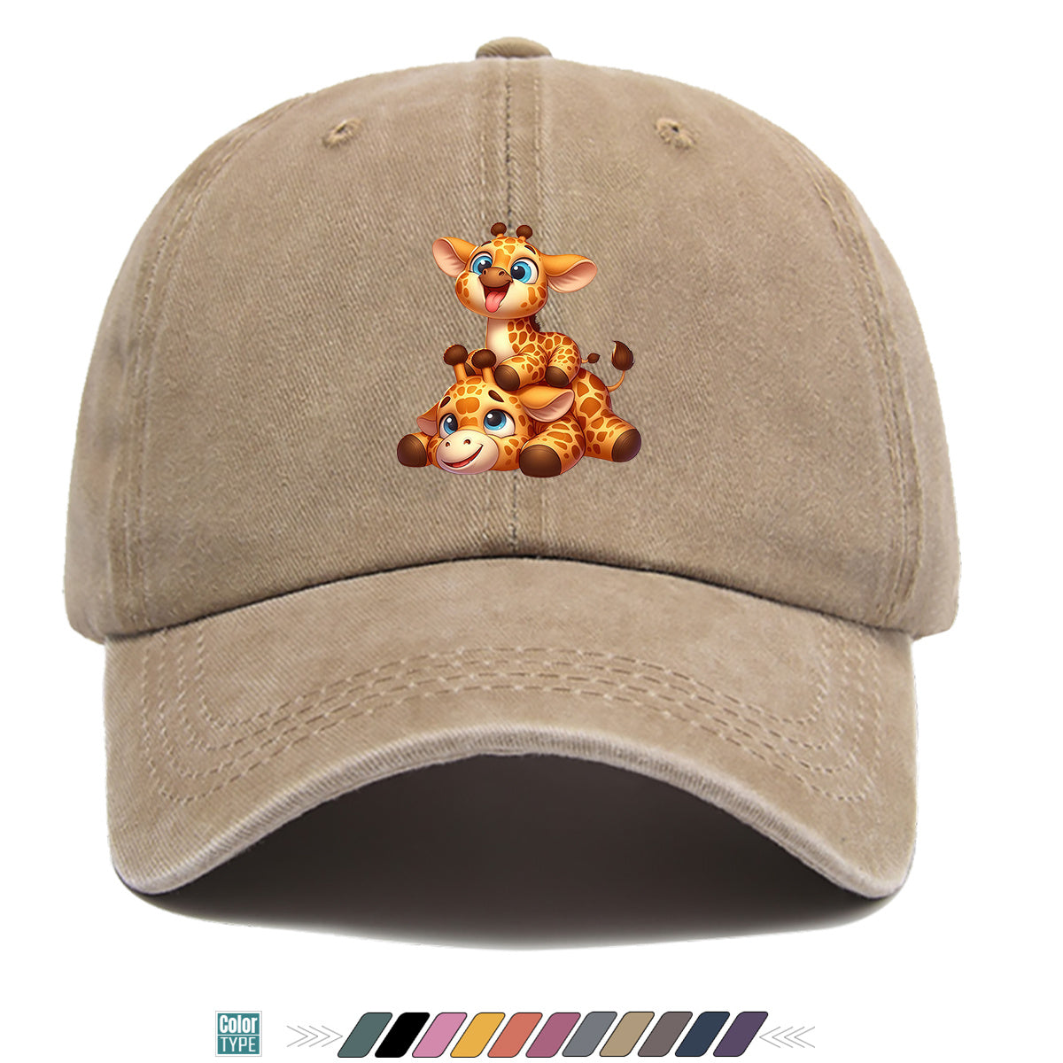 1pc Two Cartoon Giraffe Print Baseball Caps, Lively And Cute Design. Comfortable And Breathable Sun Hat, Fashionable And Beautiful, Suitable for Both Men And Women, Adjustable Size. Trucker Hat, Beach Vacation Hat, Suitable for Outdoor Activities
