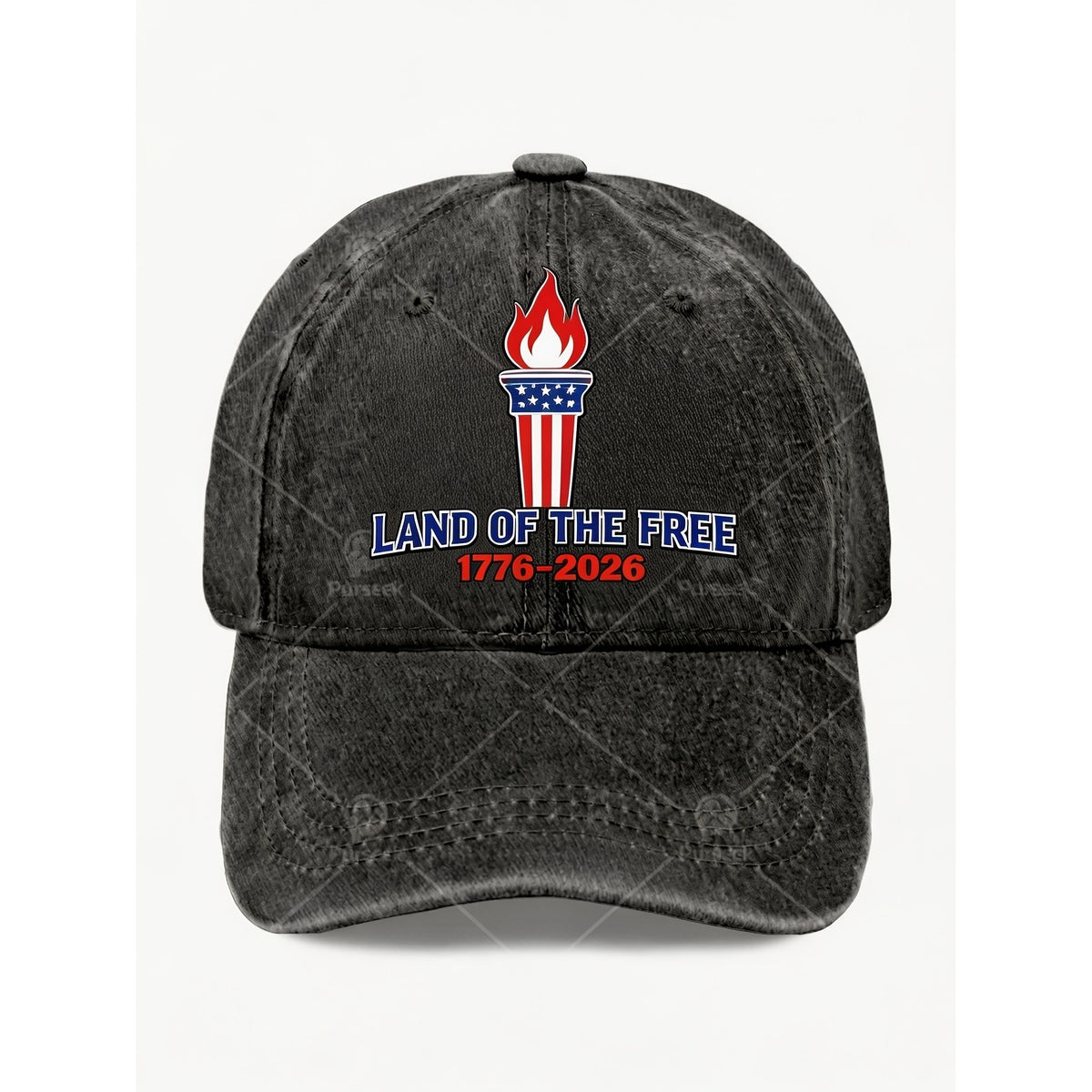 Vintage Torch Graphic Land of The Free 1776 2026 Baseball Cap for Men Women Casual Street Celebration Gift