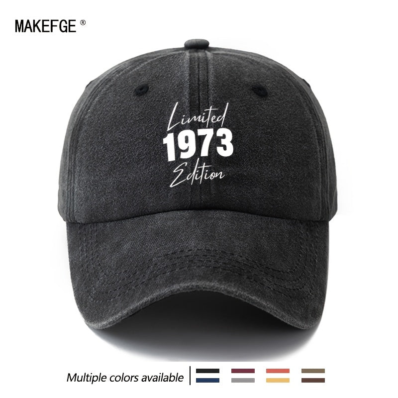A Unisex Fashion All-Match Printed 1973 Baseball Cap, Classic Retro Washed Outdoor Lightweight Curved Brim Hat, Trucker Baseball Cap, Suitable for Outdoor Vacation Travel Camping And Other Leisure Occasions, Holiday Party Hip-Hop Hat