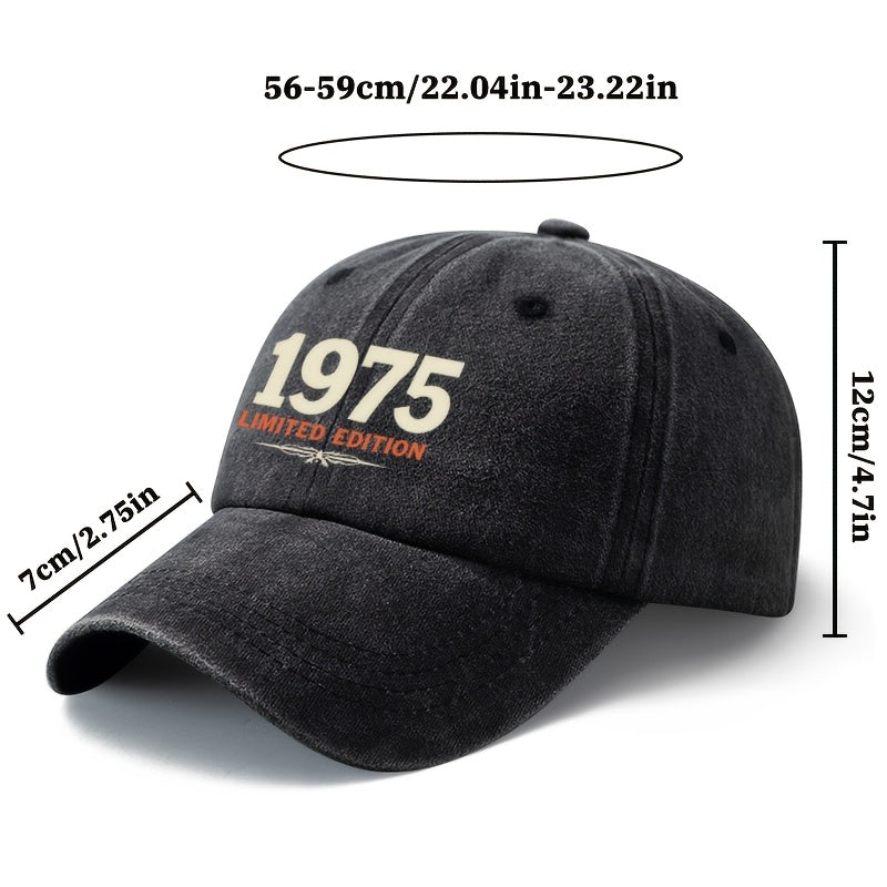 A Unisex, Fashionable and Versatile Printed 1975 LIMITED EDITION Baseball Cap, a Classic Retro Washed Outdoor Lightweight Curved Brim Cap, Suitable for Outdoor Vacations, Travel, Camping, and Other Casual Occasions, a Hip-hop Cap for Holiday Parties,