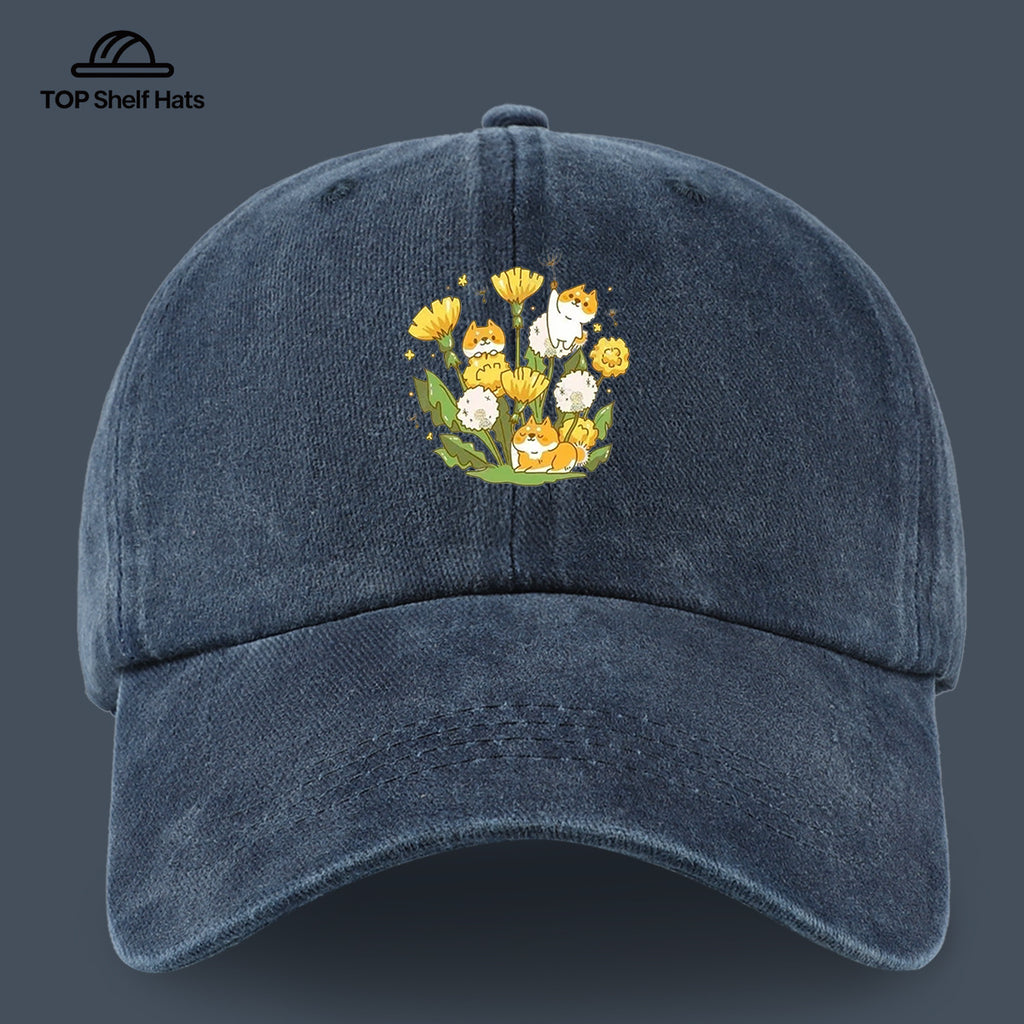 1pc Shiba Inu Dandelion Flower Patch Baseball Cap, Cute Pet Pattern Sun Hat, Fashionable Fresh And Beautiful Unisex Baseball Cap, Adjustable Size, Casual Shopping Hat, Travel Photography Hat, Suitable for Outdoor Picnics, Camping, Travel