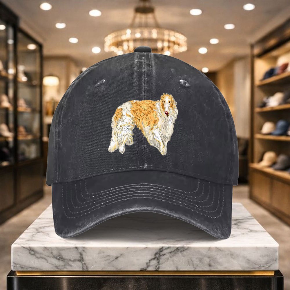 A Versatile Casual Baseball Cap Featuring a Borzoi Design, Adjustable for Outdoor Activities And Everyday Wear, Perfect for a Relaxed Street Style
