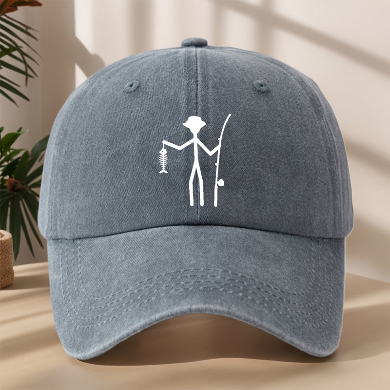 Vintage Baseball Cap | Creative Fishing Design, Soft & Comfortable, Breathable & Sweat-Absorbent Polyester, Adjustable Fit for Outdoor Sports, Fishing, Camping - Black with White Graphic Print, Fishing Hat