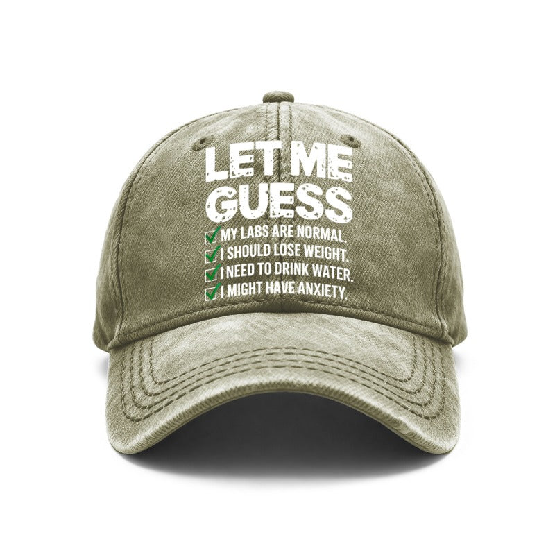 1 Vintage Washed Unisex Baseball Cap, with a Humorous Message: "I Guess My Lab Results Are Normal, I Should Probably Drink Some Water, I Might Have Anxiety, " Adjustable, Suitable for Outdoor Activities and Casual Wear, a Gift for Boyfriend