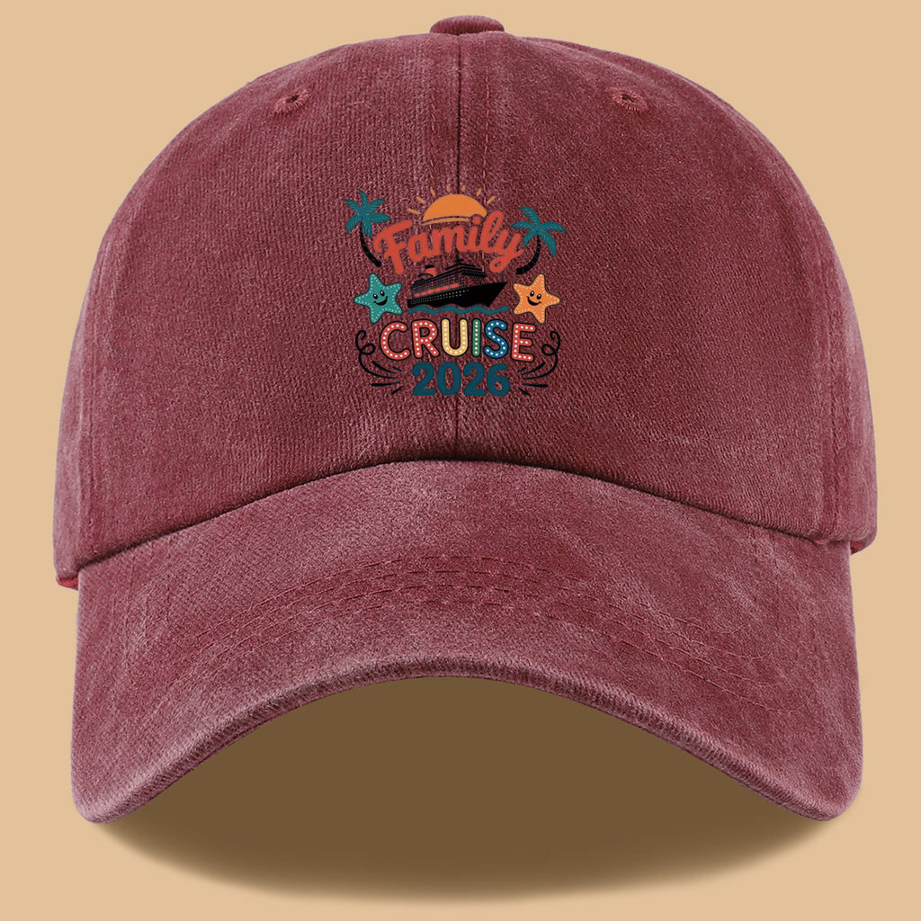1pc "Family Mail Steamer 2025.98inch" Themed Printed Baseball Cap, Fun Cartoon Mail Steamer Ship, Stars, Palm Trees, Sunset Pattern, Fashionable Casual Sun Hat, Unisex, Adjustable Size, Dad's Fishing Hat, Mom's Vacation Hat, Suitable for Family