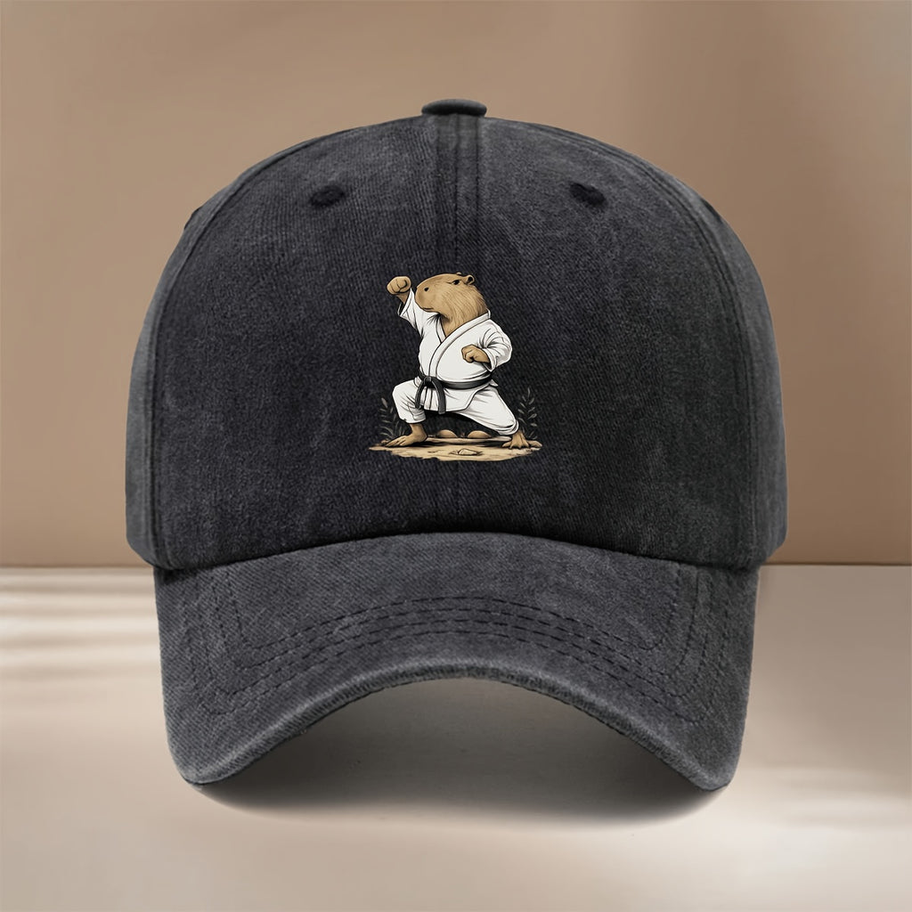 This Is a Baseball Cap Featuring a Capybara Design with a Martial Arts Theme. It'S Lightweight, Trendy, Adjustable, And Suitable for Both Men And Women. The Comfortable And Stylish Duckbill Hat Is Perfect for Outdoor Sports, Gatherings