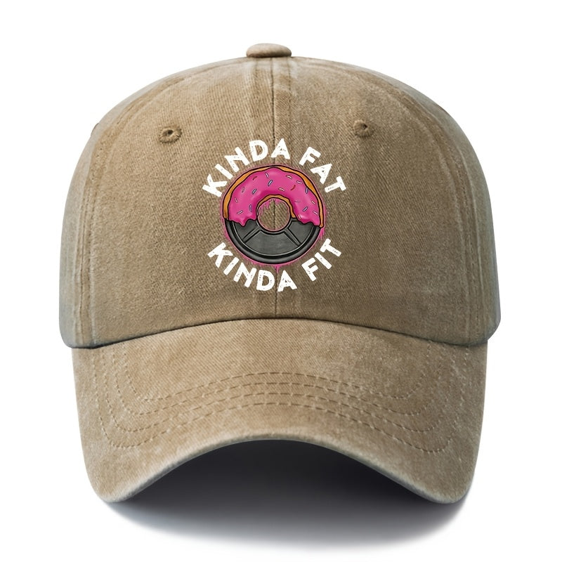 A Unisex Fashionable and Versatile Printed Donut Barbell Baseball Cap, Featuring a Classic Vintage Washed Outdoor Lightweight Curved Brim. This Trucker Baseball Cap Is Suitable for Casual Occasions Such as Outdoor Vacations, Travel, and Camping