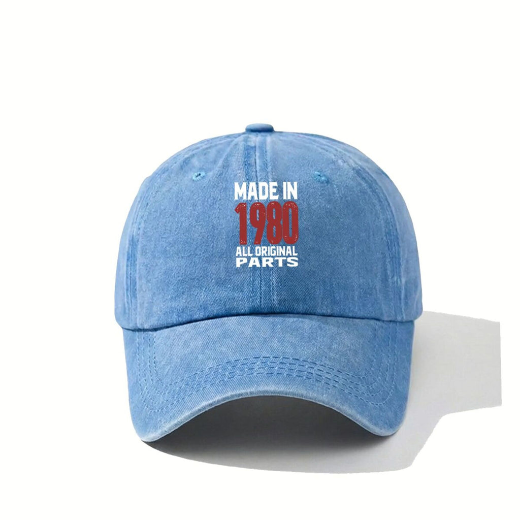 1980 "All Original Parts" Distressed Retro Text Vintage Washed Duckbill Cap Unisex Outdoor Baseball Cap Adjustable Washed Vintage Style Lightweight Breathable Golf Cap