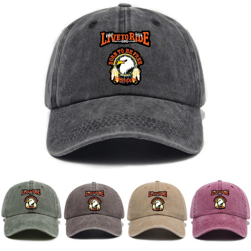 Fashionable and Versatile, This Printed Washed Distressed Soft-top Sun- Baseball Cap Is Designed for Cycling and Is Unisex