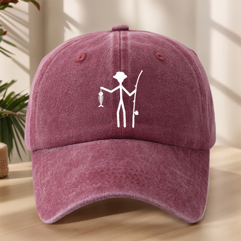 Vintage Baseball Cap | Creative Fishing Design, Soft & Comfortable, Breathable & Sweat-Absorbent Polyester, Adjustable Fit for Outdoor Sports, Fishing, Camping - Black with White Graphic Print, Fishing Hat